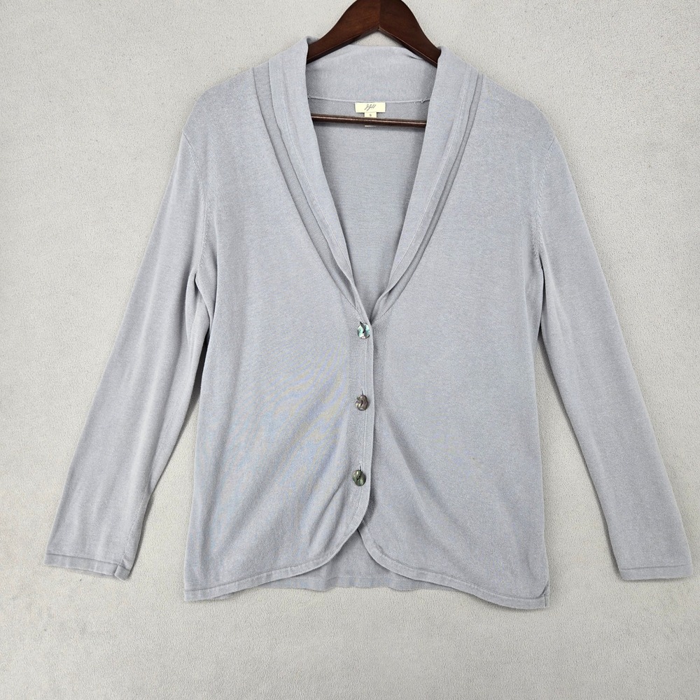 J. Jill Womens Small Gray Shawl Collar Smocked Back Button Front Knit Cardigan
